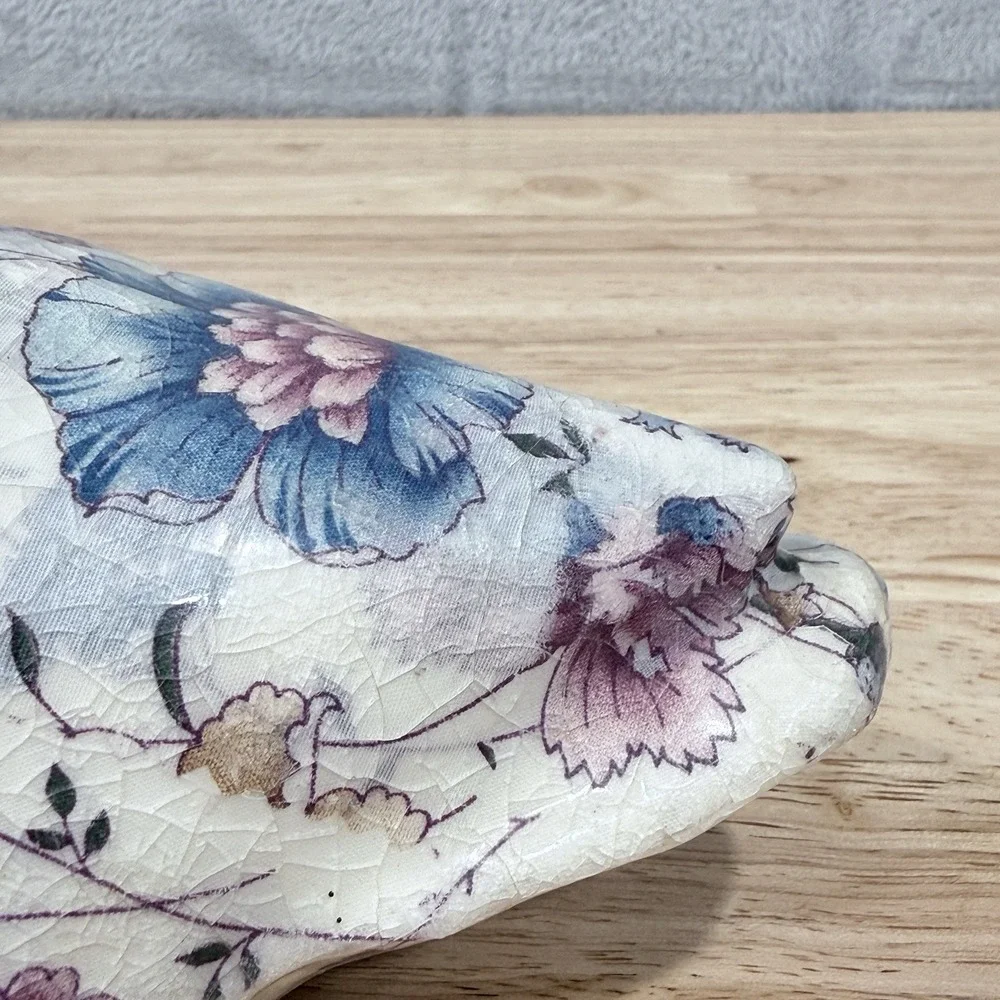 Vintage Floral Chintz Duck‎ Figurine Decoupage Mallard Decoy Blue Pink Botanical